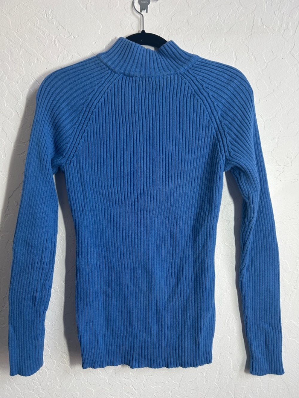 Blue Cable Knit Half-Zip Turtleneck Sweater - Picture 4 of 4